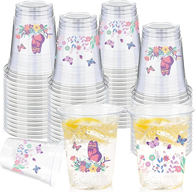 Alt view image 8 of 14 - 50 Pieces Butterfly Plastic Cups, 12 Oz Butterflies Floral Plastic Clear Disposable Drinking Cups for Spring Summer Party Favor Baby Shower Birthday Wedding Party Supplies