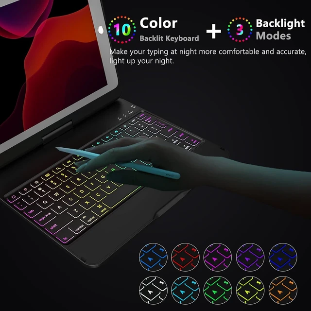 Alt view image 13 of 14 - MMK iPad Keyboard Case for iPad 6th Gen 2018,5th Gen 2017, Pro 9.7, Air 2,Air 1, Backlit 10 Color 360 Screen Rotation Case with Keyboard, Auto Sleep/Wake - Violet