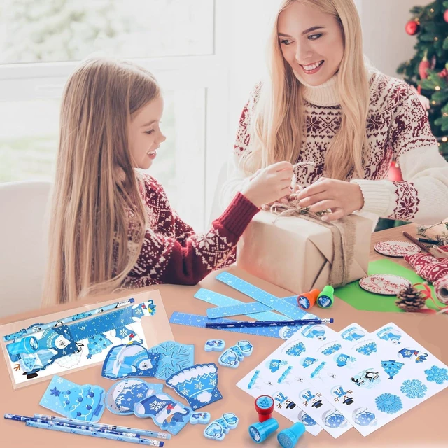 Alt view image 11 of 12 - Faccito 168 Pcs Winter Party Favors Snowflake Party Supplies Winter Wonderland Stationery Set Notebook Sticker Stamper Eraser Ruler Pencil for Christmas Baby Shower Birthday Gift Prize