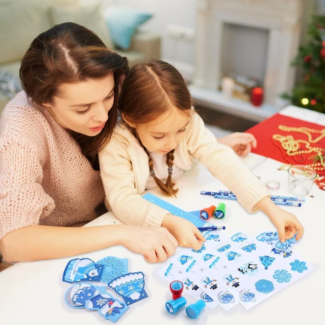 Alt view image 12 of 12 - Faccito 168 Pcs Winter Party Favors Snowflake Party Supplies Winter Wonderland Stationery Set Notebook Sticker Stamper Eraser Ruler Pencil for Christmas Baby Shower Birthday Gift Prize