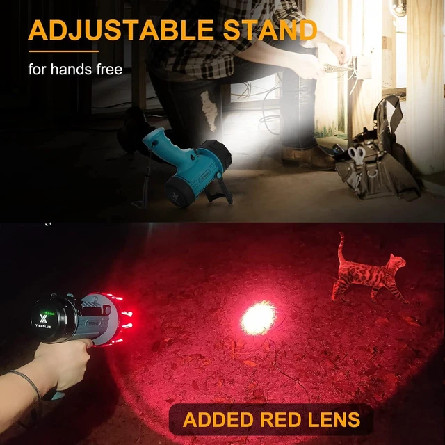 Alt view image 13 of 14 - YIERBLUE Rechargeable Spotlight Flashlight with 2000000 High Lumen LED, IP67 Waterproof Long Running Spot Light searchlight, Impact Resistant Handheld Spotlight with Foldable Stand Red Lens