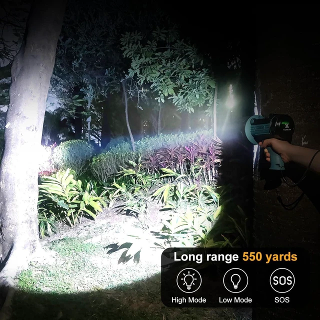 Alt view image 9 of 14 - YIERBLUE Rechargeable Spotlight Flashlight with 2000000 High Lumen LED, IP67 Waterproof Long Running Spot Light searchlight, Impact Resistant Handheld Spotlight with Foldable Stand Red Lens