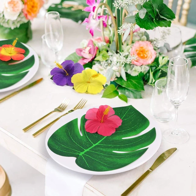 Alt view image 11 of 14 - 126Pcs Luau Party Decorations Supplies Tropical Palm Leaves Hibiscus Flowers Simulation Artificial Leaf for Hawaiian Luau Safari Parties Jungle Beach Theme BBQ Birthday Party Decorations Table Décor