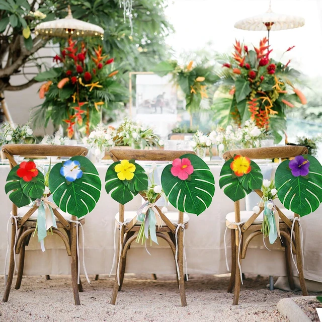 Alt view image 12 of 14 - 126Pcs Luau Party Decorations Supplies Tropical Palm Leaves Hibiscus Flowers Simulation Artificial Leaf for Hawaiian Luau Safari Parties Jungle Beach Theme BBQ Birthday Party Decorations Table Décor