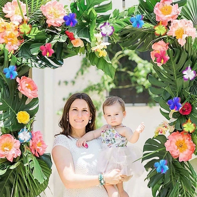 Alt view image 13 of 14 - 126Pcs Luau Party Decorations Supplies Tropical Palm Leaves Hibiscus Flowers Simulation Artificial Leaf for Hawaiian Luau Safari Parties Jungle Beach Theme BBQ Birthday Party Decorations Table Décor