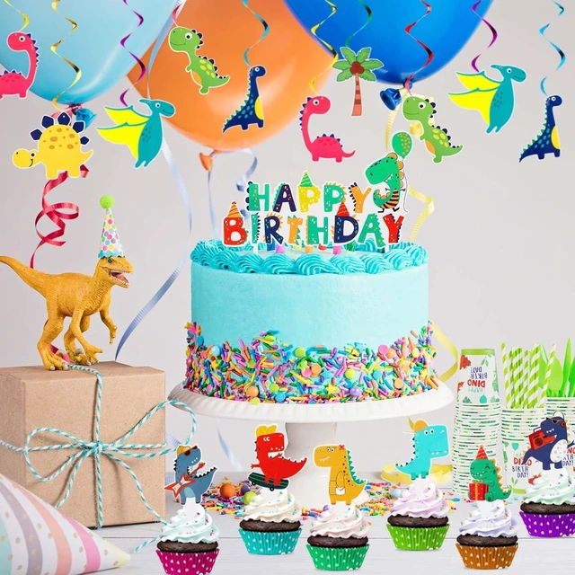 Alt view image 11 of 14 - Tessco 193 Pcs Dinosaur Birthday Party Supplies Includes Plates Cups Napkins Banner Knives Fork Spoon Tablecloth Cupcake Toppers Straw Swirls for Boys Dino Birthday Party Decoration, Serves 20 Guests