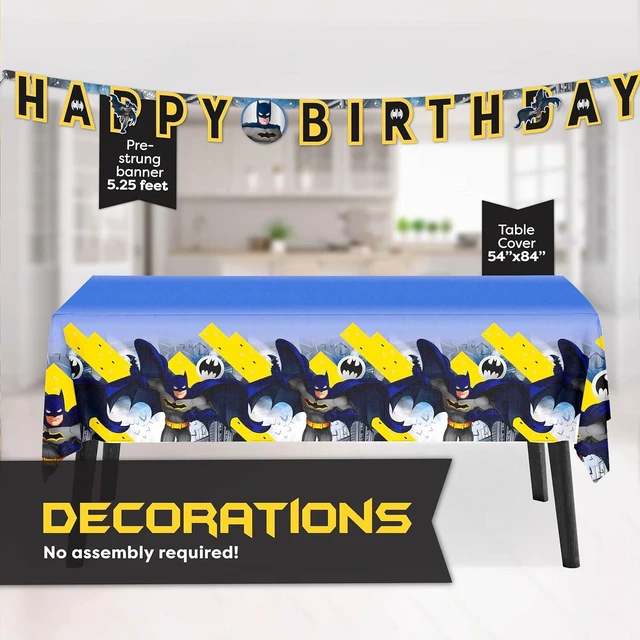 Alt view image 10 of 12 - Unique Batman Birthday Party Supplies | Batman Party Decorations | With Banner, Table Cover, Masks, Plates, Napkins, Button | For 16 Guests