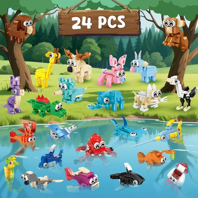 Alt view image 10 of 14 - 84 Pcs Building Blocks Party Favors with Animal Building Blocks for Kids Birthday Party Supplies