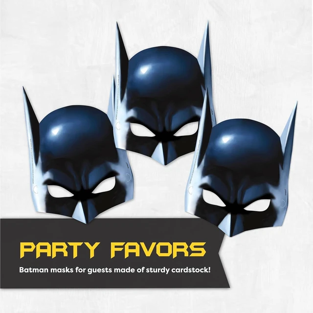 Alt view image 12 of 12 - Unique Batman Birthday Party Supplies | Batman Party Decorations | With Banner, Table Cover, Masks, Plates, Napkins, Button | For 16 Guests