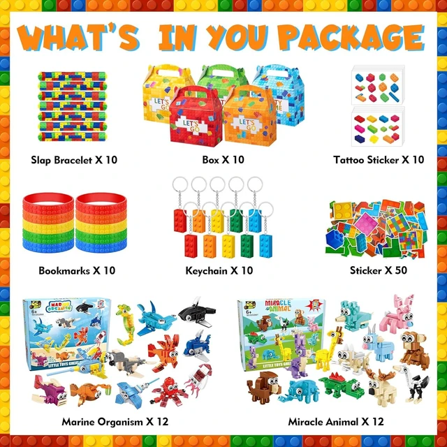 Alt view image 9 of 14 - 84 Pcs Building Blocks Party Favors with Animal Building Blocks for Kids Birthday Party Supplies