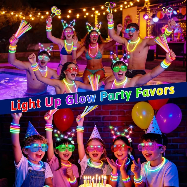 Alt view image 10 of 14 - 156Pcs Glow In The Dark Party Supplies for Kids/Adults, 4th of July Light Up Accessories LED Bracelet Necklaces Glasses Headband Glow Sticks Bulk Party Pack Neon Disco Birthday Pool Party Decorations