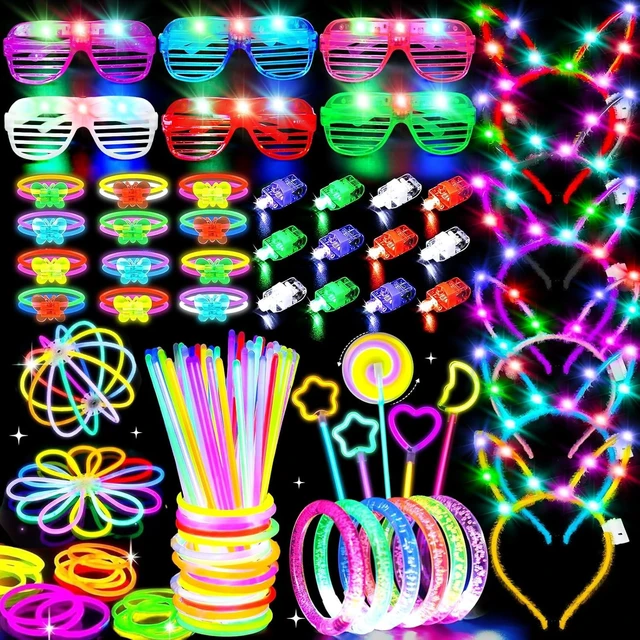 Alt view image 8 of 14 - 156Pcs Glow In The Dark Party Supplies for Kids/Adults, 4th of July Light Up Accessories LED Bracelet Necklaces Glasses Headband Glow Sticks Bulk Party Pack Neon Disco Birthday Pool Party Decorations