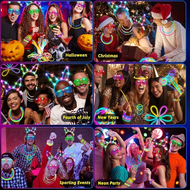 Alt view image 9 of 14 - 156Pcs Glow In The Dark Party Supplies for Kids/Adults, 4th of July Light Up Accessories LED Bracelet Necklaces Glasses Headband Glow Sticks Bulk Party Pack Neon Disco Birthday Pool Party Decorations