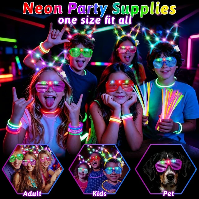 Alt view image 14 of 14 - 156Pcs Glow In The Dark Party Supplies for Kids/Adults, 4th of July Light Up Accessories LED Bracelet Necklaces Glasses Headband Glow Sticks Bulk Party Pack Neon Disco Birthday Pool Party Decorations