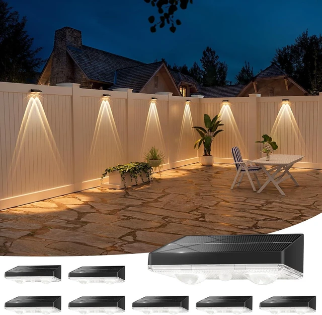 Alt view image 7 of 12 - NIORSUN Solar Fence Lights,8 Pack Solars Deck Light,Warm White Color,Outdoor Bulb Waterproof Led IP65,Power Patio Lamp with Lenses for Outside/Backyard/Railing/Yard(Black)