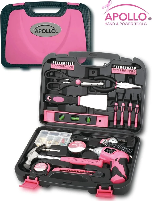 Alt view image 9 of 14 - Apollo Tools 135 Piece Household Pink Hand Tools Set with Pivoting Dual-Angle 3.6 V Lithium-Ion Cordless Screwdriver - DT0773N1