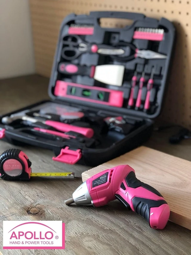 Alt view image 10 of 14 - Apollo Tools 135 Piece Household Pink Hand Tools Set with Pivoting Dual-Angle 3.6 V Lithium-Ion Cordless Screwdriver - DT0773N1