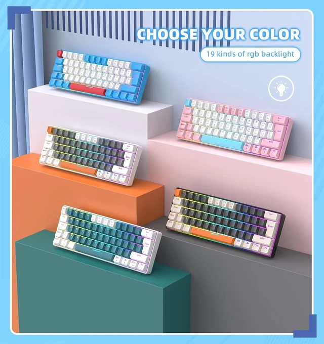 Alt view image 10 of 12 - LexonElec T60PRO 60% Mechanical Keyboard and Mouse +Coiled USB C Cable, Compact RGB LED Backlit Keyboard, Linear Red Switch, 6400 DPI Programmable RGB Mouse for PC Mac Gamer(Blue&White)