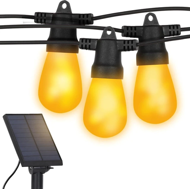 Alt view image 8 of 14 - Brightech Ambience Pro Solar Powered LED Outdoor String Lights - 27 Ft Commercial Waterproof Patio Lights with Flaming, Flickering Bulbs - Shatterproof String Lights for Your Halloween, Porch, Deck