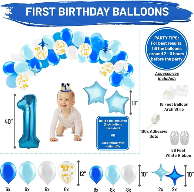 Alt view image 8 of 12 - Baby Boy 1st Birthday Decorations With Birthday Crown - First Birthday Boy Decorations - Cake Smash Party Supplies - Happy Birthday and HighChair One Burlap Banner, Number One Balloon, Cake Topper.
