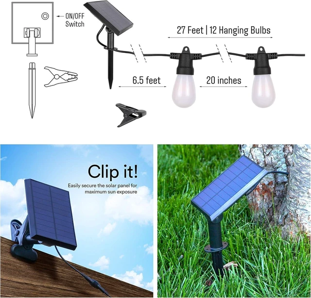 Alt view image 9 of 14 - Brightech Ambience Pro Solar Powered LED Outdoor String Lights - 27 Ft Commercial Waterproof Patio Lights with Flaming, Flickering Bulbs - Shatterproof String Lights for Your Halloween, Porch, Deck