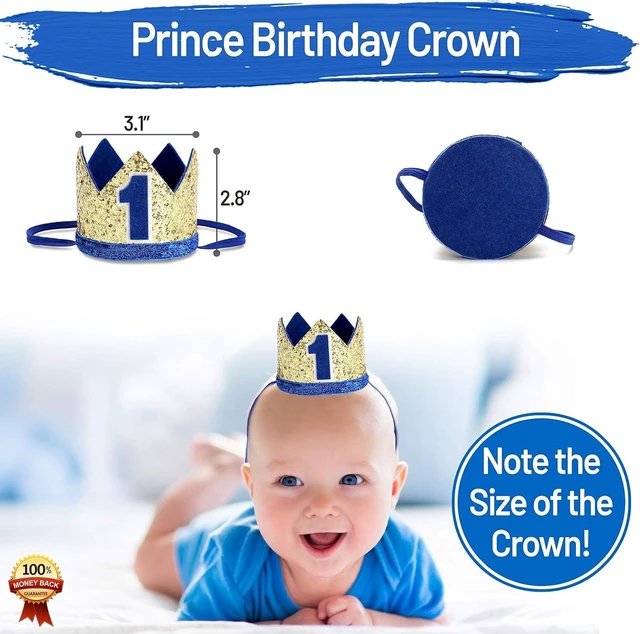 Alt view image 10 of 12 - Baby Boy 1st Birthday Decorations With Birthday Crown - First Birthday Boy Decorations - Cake Smash Party Supplies - Happy Birthday and HighChair One Burlap Banner, Number One Balloon, Cake Topper.