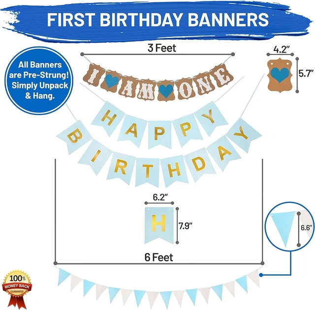 Alt view image 11 of 12 - Baby Boy 1st Birthday Decorations With Birthday Crown - First Birthday Boy Decorations - Cake Smash Party Supplies - Happy Birthday and HighChair One Burlap Banner, Number One Balloon, Cake Topper.