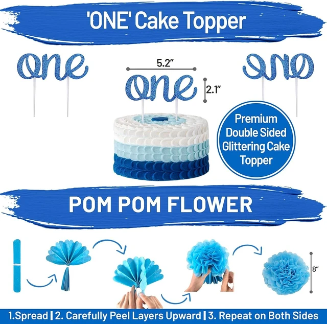 Alt view image 12 of 12 - Baby Boy 1st Birthday Decorations With Birthday Crown - First Birthday Boy Decorations - Cake Smash Party Supplies - Happy Birthday and HighChair One Burlap Banner, Number One Balloon, Cake Topper.