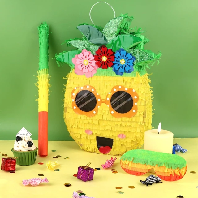 Alt view image 13 of 14 - Pineapple Pinata Summer Pinata with Stick & Blindfold large funny Pinatas Fruit Party Decorations Pineapple Games for Hawaiian Tropical Luau Pool Party Supplies