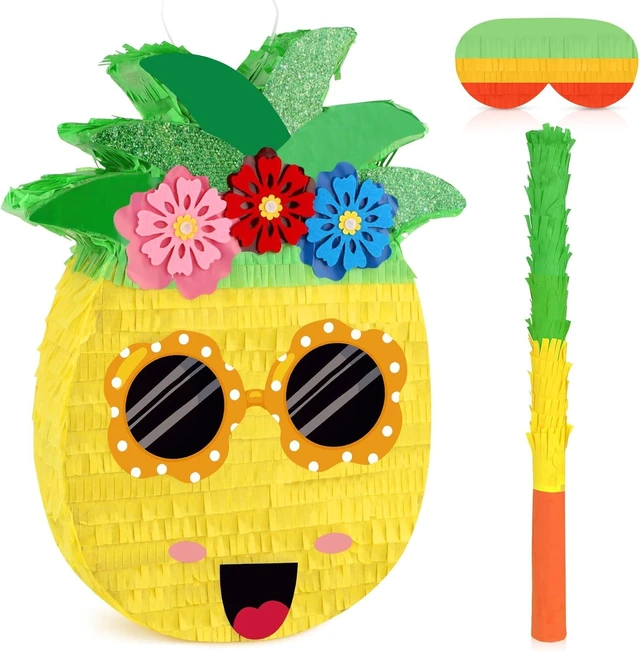 Alt view image 8 of 14 - Pineapple Pinata Summer Pinata with Stick & Blindfold large funny Pinatas Fruit Party Decorations Pineapple Games for Hawaiian Tropical Luau Pool Party Supplies