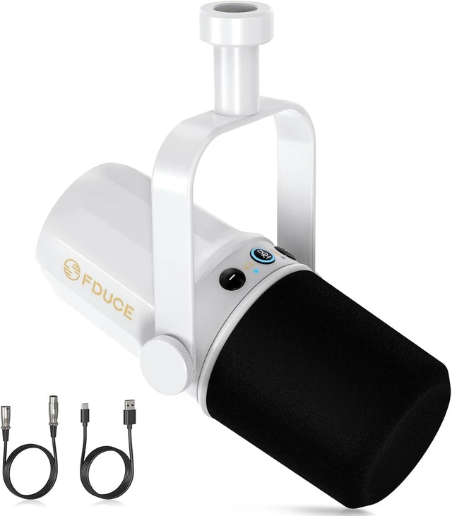 Alt view image 7 of 12 - FDUCE SL40 Dynamic Microphone for Podcasting, Gaming, Live Streaming and Recording, Built-in Headphone Output, LED Mute Button, All-Metal USB/XLR, Voice Isolation Technology (White)