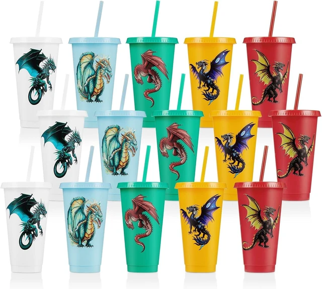 Alt view image 8 of 14 - 15 Pcs Dragon Party Favor Western Party Cups with Lid Straw 24 oz Plastic Drink Cups Reusable Bulk Tumblers for Fantasy Dragon Theme Party Supplies Birthday Party Gifts