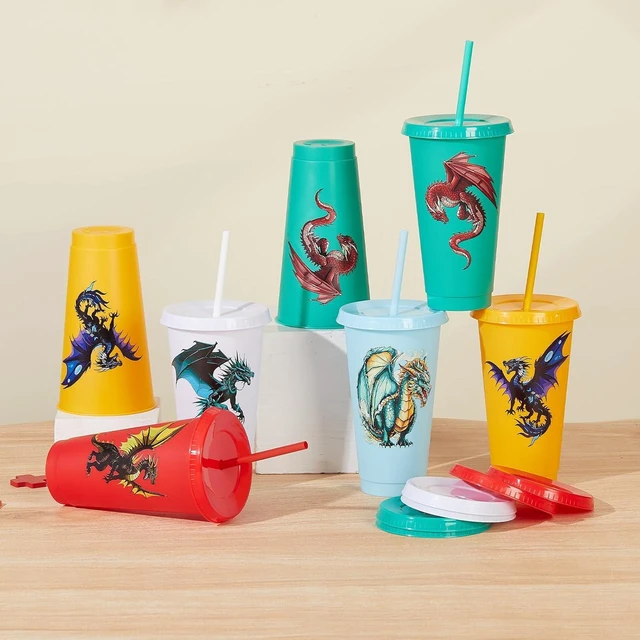 Alt view image 12 of 14 - 15 Pcs Dragon Party Favor Western Party Cups with Lid Straw 24 oz Plastic Drink Cups Reusable Bulk Tumblers for Fantasy Dragon Theme Party Supplies Birthday Party Gifts