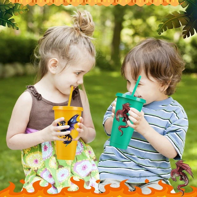 Alt view image 13 of 14 - 15 Pcs Dragon Party Favor Western Party Cups with Lid Straw 24 oz Plastic Drink Cups Reusable Bulk Tumblers for Fantasy Dragon Theme Party Supplies Birthday Party Gifts
