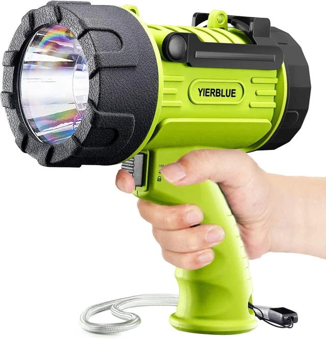 Alt view image 8 of 14 - YIERBLUE Rechargeable Spotlight Flashlight with 2000,000 High Lumen LED, IP67 Waterproof Long Running Spot Light searchlight, Impact Resistant Handheld Spotlight with Foldable Stand and Red Lens