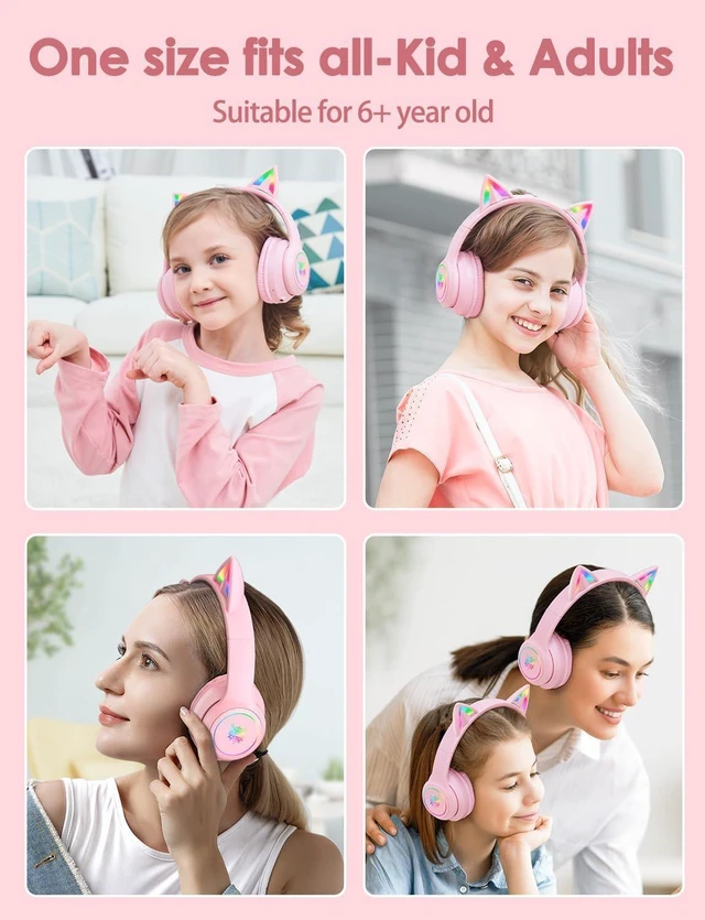 Alt view image 14 of 14 - Cat Ear Bluetooth Headphones with Micphone for Kids & Adults, LED Light Up Wireless HI-FI Sound Quality, Over-Ear Headphones with Volume Control for iPhone/iPad/Laptop/PC(55H Play Time)