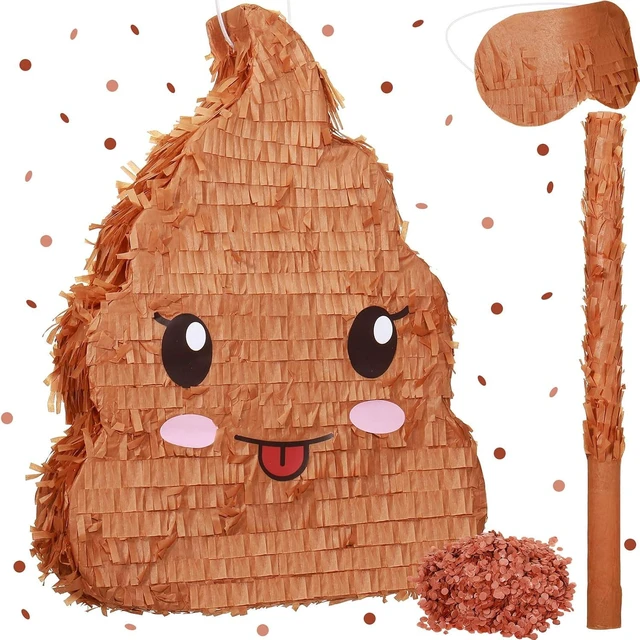 Alt view image 8 of 14 - Sratte Poop Piñata Bundle 16 Inches Tall Funny Poop Emoticon Piñata with Blindfold and Bat and Confetti for Birthday Happy Party Decorations Kids Birthday Supplies Party Favors