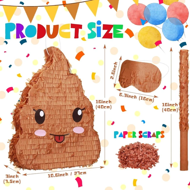 Alt view image 9 of 14 - Sratte Poop Piñata Bundle 16 Inches Tall Funny Poop Emoticon Piñata with Blindfold and Bat and Confetti for Birthday Happy Party Decorations Kids Birthday Supplies Party Favors