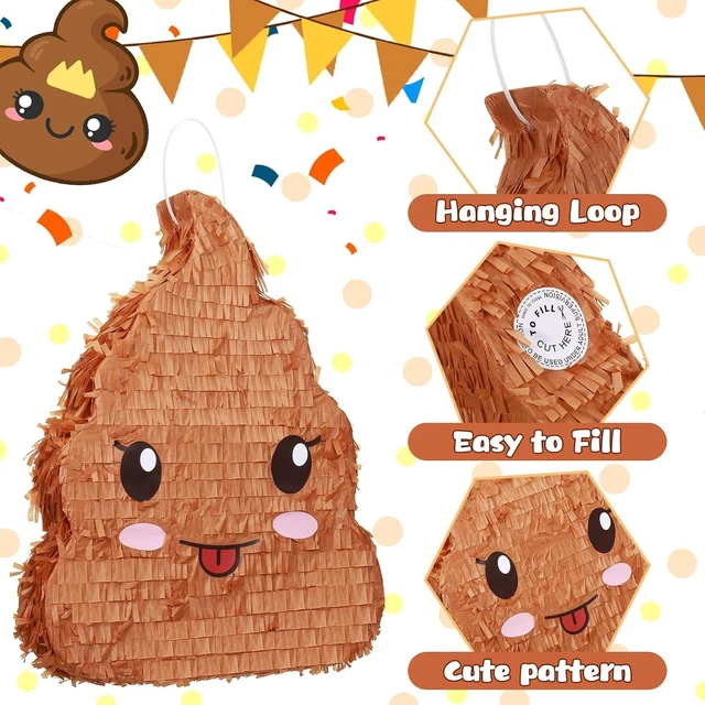 Alt view image 11 of 14 - Sratte Poop Piñata Bundle 16 Inches Tall Funny Poop Emoticon Piñata with Blindfold and Bat and Confetti for Birthday Happy Party Decorations Kids Birthday Supplies Party Favors