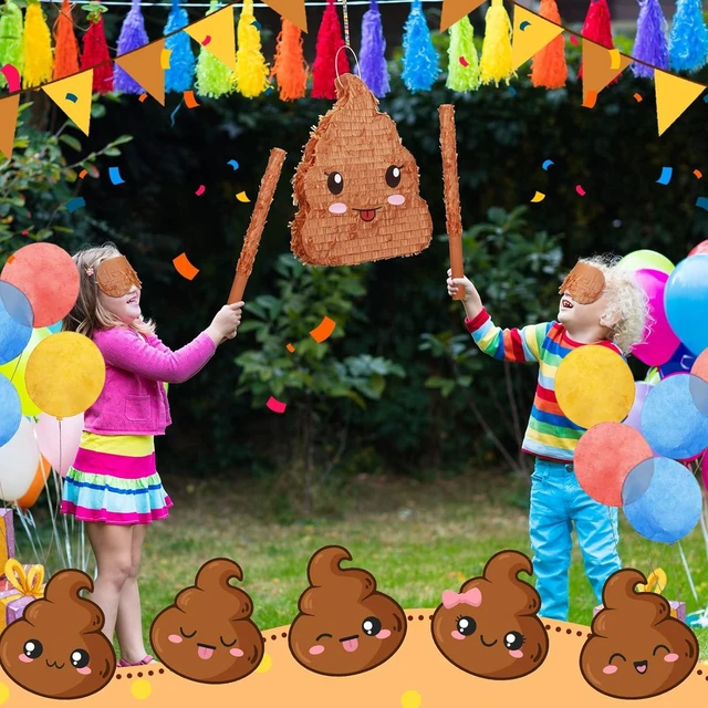 Alt view image 12 of 14 - Sratte Poop Piñata Bundle 16 Inches Tall Funny Poop Emoticon Piñata with Blindfold and Bat and Confetti for Birthday Happy Party Decorations Kids Birthday Supplies Party Favors