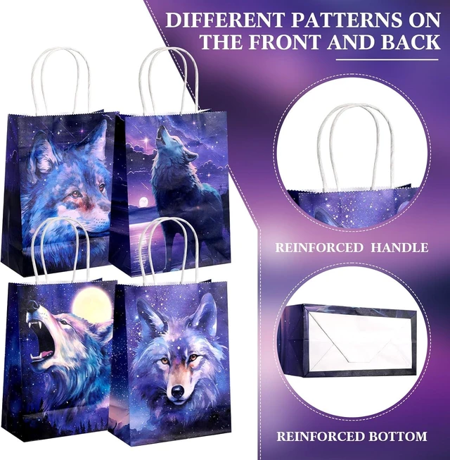 Alt view image 11 of 14 - Abbylike 48 Pcs Wolf Party Favors Party Decor Birthday Supply Wolf Paper Bag Gift Mini Notebook Keychain Slap Bracelet Sticker for Baby Shower Holiday