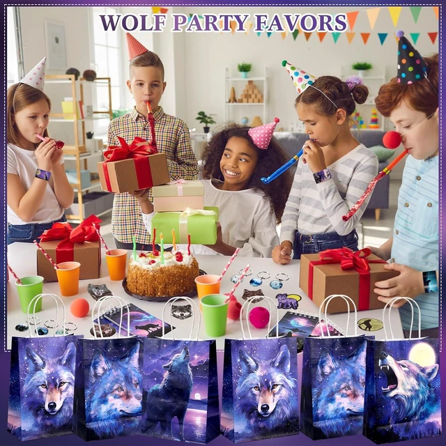 Alt view image 12 of 14 - Abbylike 48 Pcs Wolf Party Favors Party Decor Birthday Supply Wolf Paper Bag Gift Mini Notebook Keychain Slap Bracelet Sticker for Baby Shower Holiday
