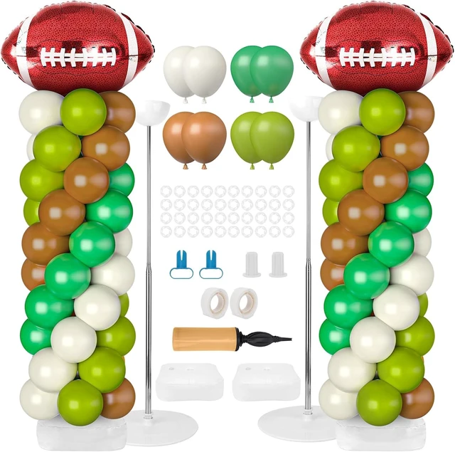 Alt view image 8 of 14 - 2 Sets Football Balloon Column Stand Kit Football Balloon Arch with Adjustable Stands Tower Kit 100 Latex Balloons Foil Balloons for Football Birthday Party Decorations
