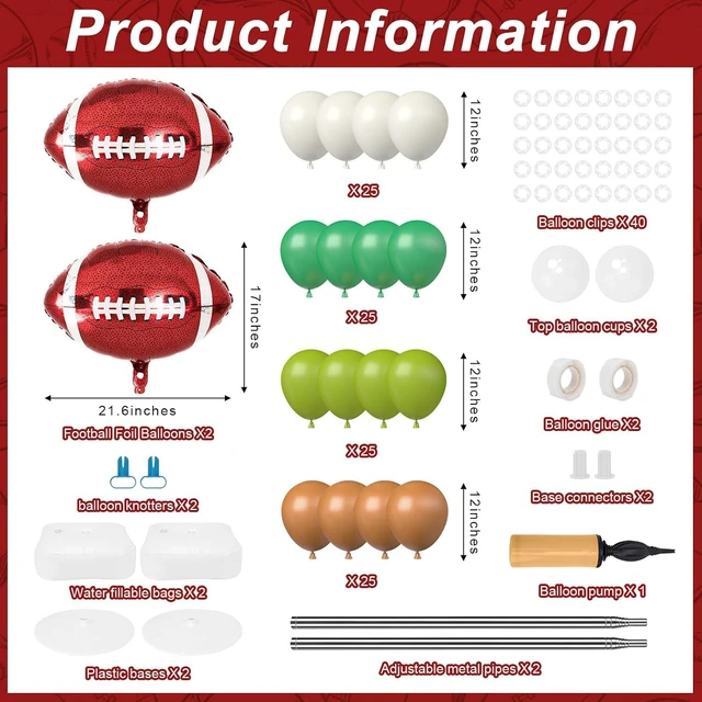Alt view image 9 of 14 - 2 Sets Football Balloon Column Stand Kit Football Balloon Arch with Adjustable Stands Tower Kit 100 Latex Balloons Foil Balloons for Football Birthday Party Decorations