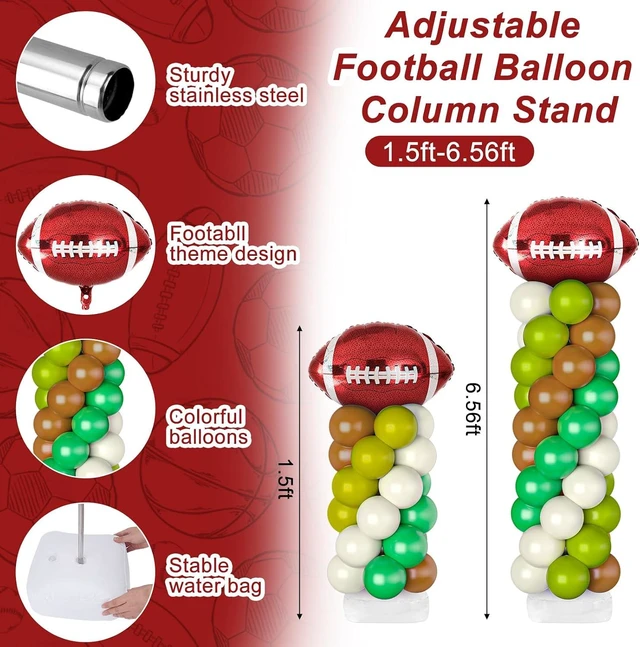 Alt view image 11 of 14 - 2 Sets Football Balloon Column Stand Kit Football Balloon Arch with Adjustable Stands Tower Kit 100 Latex Balloons Foil Balloons for Football Birthday Party Decorations