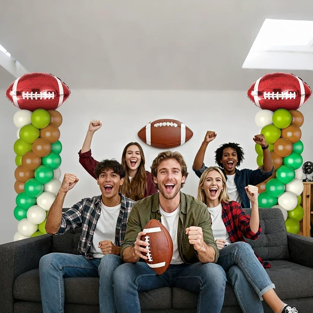 Alt view image 13 of 14 - 2 Sets Football Balloon Column Stand Kit Football Balloon Arch with Adjustable Stands Tower Kit 100 Latex Balloons Foil Balloons for Football Birthday Party Decorations