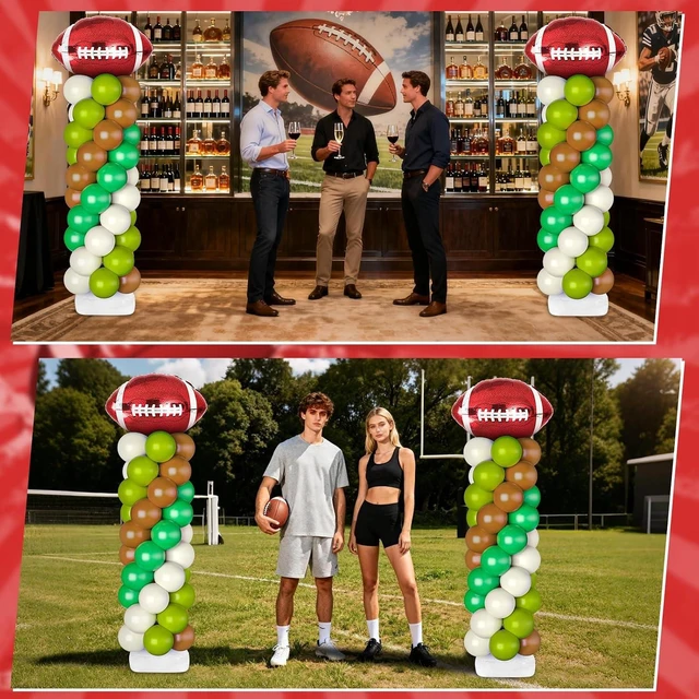 Alt view image 14 of 14 - 2 Sets Football Balloon Column Stand Kit Football Balloon Arch with Adjustable Stands Tower Kit 100 Latex Balloons Foil Balloons for Football Birthday Party Decorations