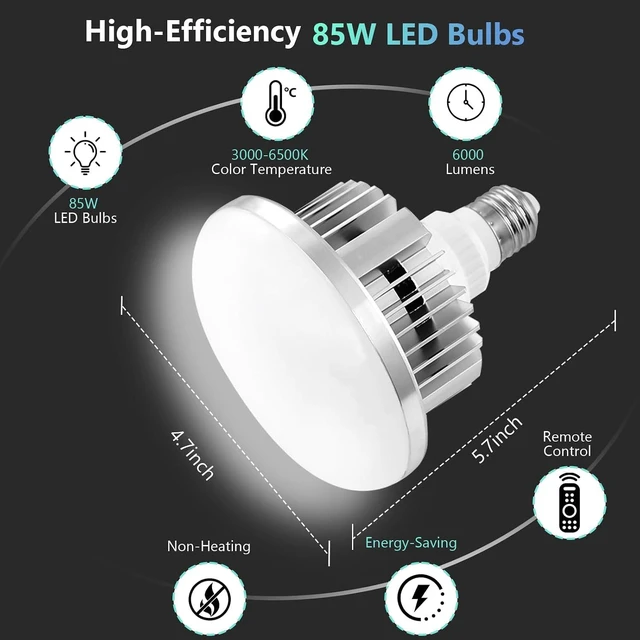 Alt view image 9 of 14 - EMART 2 Pack 85W E27 LED Light Bulb for Umbrella/Softbox Lighting Kit, Dimmable Color Temperature 3000K-6500K Remote Control Lamps for Photography Photo Video Studio, Portrait Shooting