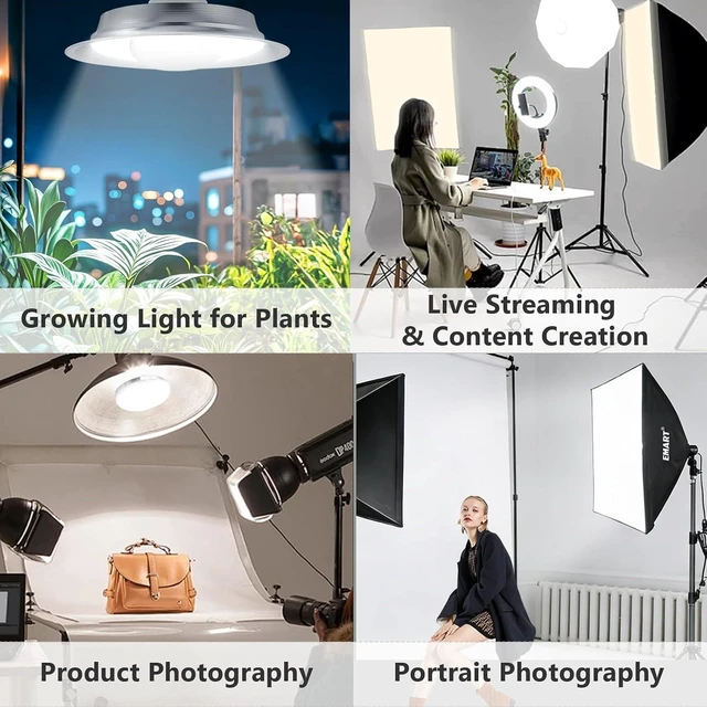 Alt view image 14 of 14 - EMART 2 Pack 85W E27 LED Light Bulb for Umbrella/Softbox Lighting Kit, Dimmable Color Temperature 3000K-6500K Remote Control Lamps for Photography Photo Video Studio, Portrait Shooting