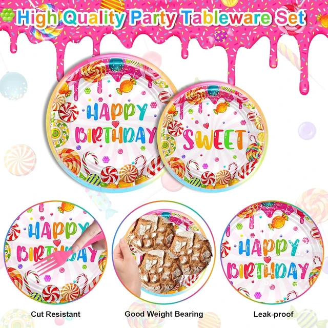 Alt view image 9 of 12 - Avezano 192 Pcs Candyland Party Decorations Lollipop Dessert Theme Birthday Party Decorations Disposable Candy Land Tableware Party Supplies Paper Plates Napkins Forks Set for 24 Guests